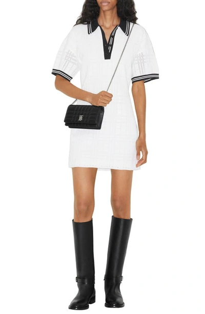 Burberry Check Technical Cotton Polo Shirt Dress In White