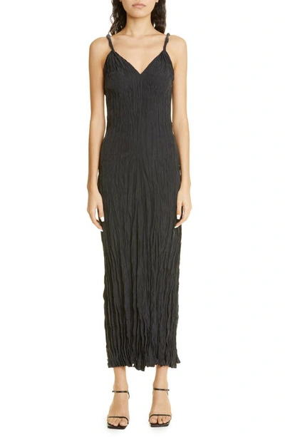 Totême Twist Strap Crinkled Silk Maxi Dress In Black