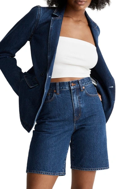Madewell Double Breasted Cotton Denim Blazer In Deardorff Wash