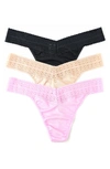 Hanky Panky Dream Original-rise Jersey Thongs 3-pack In Pink/ Black/ Beige