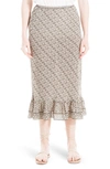 Max Studio Bias Ruffle Hem Midi Skirt In Crm/ Army Multi Links