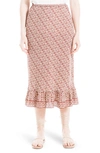 Max Studio Bias Ruffle Hem Midi Skirt In Cream/ Red Multi Links