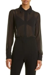 Max Mara Manche Sheer Button-front Blouse In Black