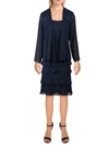 Slny Tiered Chiffon Cocktail Dress With Jacket In Blue