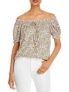 CHENAULT WOMENS FLORAL PRINT SMOCKED BLOUSE