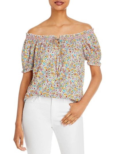 Chenault Womens Floral Print Smocked Blouse In Multi