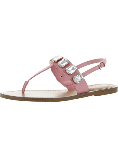 Nine West Coral Womens Faux Leather Rhinestone Slide Sandals In Pink