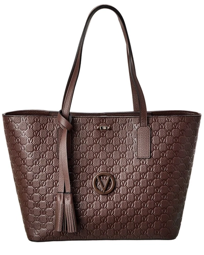 Valentino By Mario Valentino Soho Dollaro Monogram Leather Tote In Brown