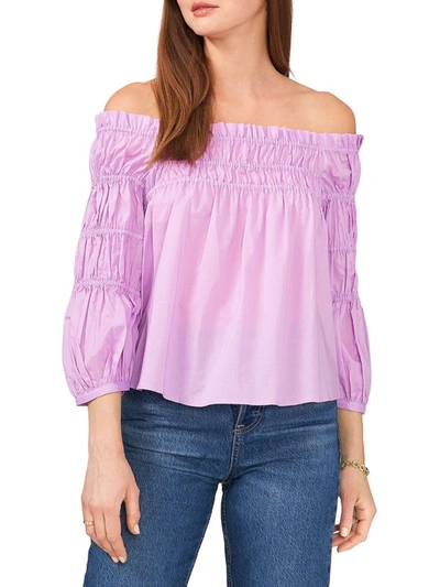 Vince Camuto Womens Smocked Off The Shoulder Pullover Top In Multi