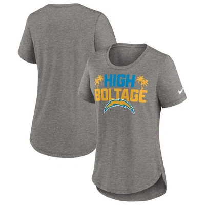 NIKE NIKE HEATHER CHARCOAL LOS ANGELES CHARGERS LOCAL FASHION TRI-BLEND T-SHIRT