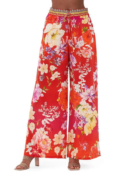 Camilla The Beetles Straight-leg Floral Silk Pants In Kiss And Tell