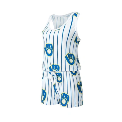 CONCEPTS SPORT CONCEPTS SPORT WHITE MILWAUKEE BREWERS REEL PINSTRIPE KNIT ROMPER
