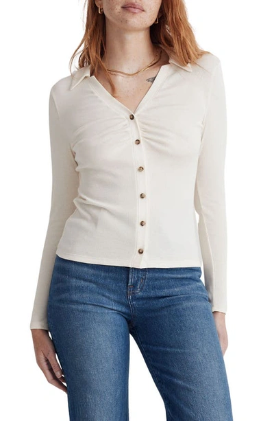 Madewell Ruched Polo Cardigan In Nocolor