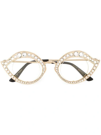 Gucci Cat-eye Swarovski Crystal-embellished Gold-tone Optical Glasses In Metallic
