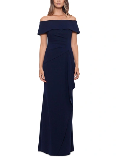 Xscape Womens Gown Ruched Evening Dress In Blue
