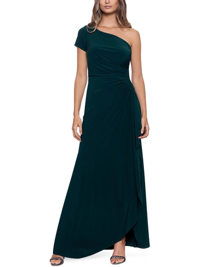 Betsy & Adam Womens One Shoulder Ruched Evening Dress In Green