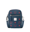 Mcm Women's Deep Blue Visetos Red Logo Small Crossbody Bag In Blue