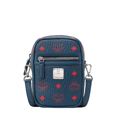 Mcm Women's Deep Blue Visetos Red Logo Small Crossbody Bag