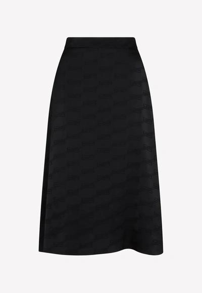 Balenciaga Bb Logo A-line Midi Skirt In Black