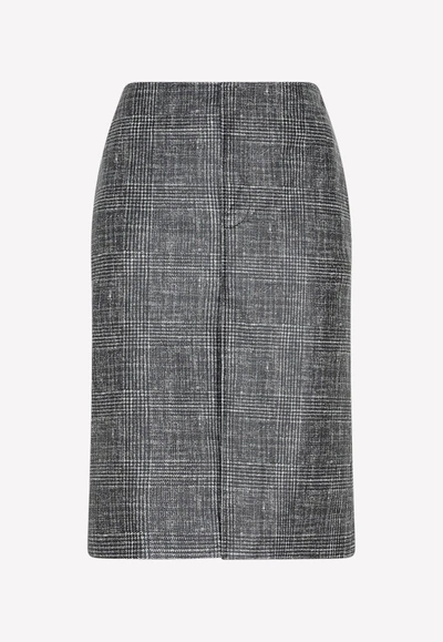 BOTTEGA VENETA CHECK PRINT MIDI LEATHER SKIRT,739562.V2RZ0-1069 BLACK WHITE