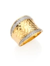 John Hardy WOMEN'S CLASSIC CHAIN PAVE DIAMOND & 18K YELLOW GOLD HAMMERED SADDLE RING,0400092019467