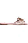 Dolce & Gabbana Embellished Corded Lace And Lizard-effect Leather Slides In Antique Rose