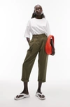Topshop High Rise Pleated Peg Pants In Khaki-green In Khaki