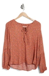 LUCKY BRAND LACE-UP LONG SLEEVE BLOUSE