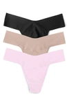 Hanky Panky Breathe Natural-rise Thongs 3-pack In Taupe/ Black/ Bliss