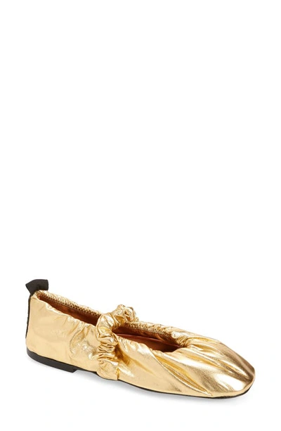 Ganni Soft Square Toe Ballerina Flat In Gold