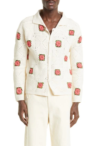 Bode Rosette Crochet Cotton Button-up Shirt In Neutrals
