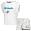 Concepts Sport Women's  White, Cream Miami Dolphins Montana Knit T-shirt And Shorts Sleep Set In White
