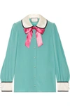 GUCCI BOW-EMBELLISHED SATIN-TRIMMED SILK CREPE DE CHINE BLOUSE