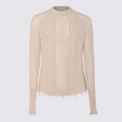 Balmain Distressed-pullover Mit Zopfmuster In White