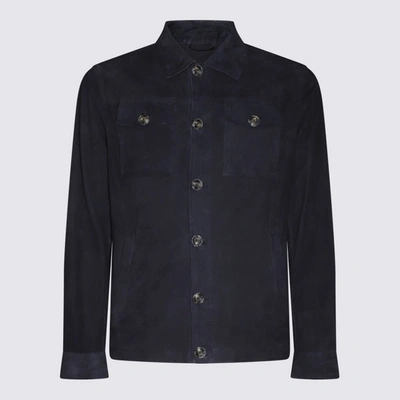 Barba Dark Blue Leather Jacket In C359