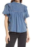 Free People Le Femme Ruffled Crochet Top In Eventide