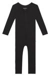 Posh Peanut Solid Black Fitted Rib Convertible Footie Pajamas In Black