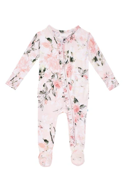 POSH PEANUT VINTAGE PINK ROSE RUFFLE FITTED FOOTIE PAJAMAS