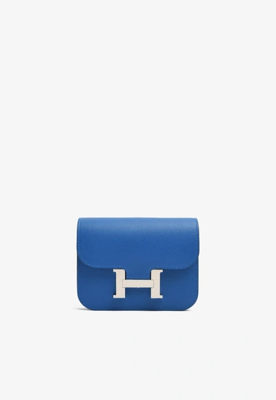 Hermes Constance Slim Wallet In Bleu Zellige Evercolor With Palladium Hardware