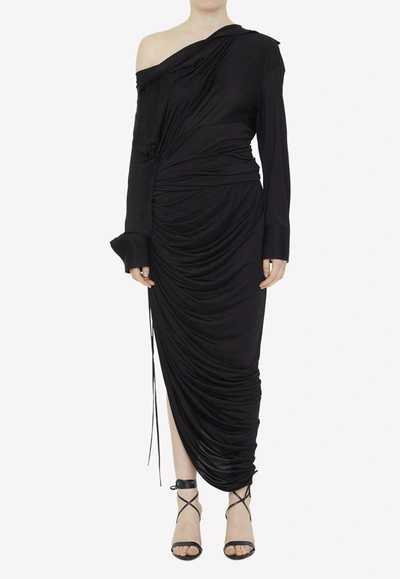 Alexander Wang Asymmetric Draped Maxi Dress In Black