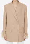 VALENTINO DOUBLE-BREASTED FEATHER-EMBELLISHED BLAZER,2B0CEE367TQ--S69