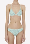 Moncler All-over Logo Printed Triangle Bikini With Adjustable Should In Light Blue