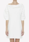 Jil Sander White Cowl Neck Minidress In White