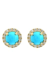 Effy 14k Yellow Gold Turquoise & Diamond Halo Stud Earrings In Blue