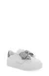 Kurt Geiger Kids' Mini Laney Crystal-embellished Bow Leather Trainers 6-7 Years In Silver Com