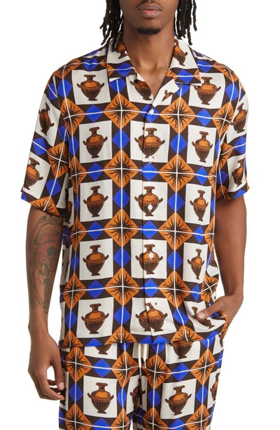 Drôle De Monsieur X Gergei Erdei La Chemise Vase Short Sleeve Button-up Shirt In Brown