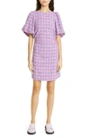 Ganni Checked Cotton-blend Minidress In Gold