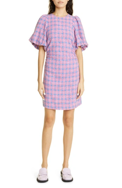 Ganni Short Sleeve Check Suiting Mini Dress In Pink