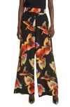 Alexander Mcqueen Floral-print Wide-leg Silk Trousers In 1000 Black