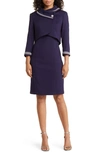 Tahari Asl Beaded Dress Suit In Midnight Navy
